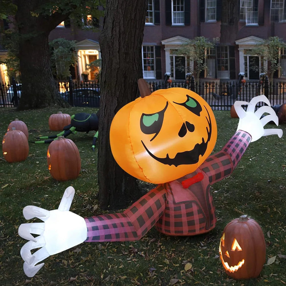 Inflatable 1.2M Halloween Pumpkin Wearing a Checkered Shirt
