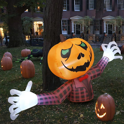 Inflatable 1.2M Halloween Pumpkin Wearing a Checkered Shirt