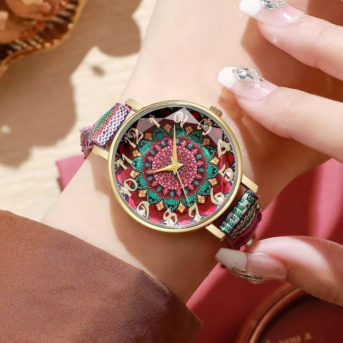 Boho Vintage Print, PU Strap, Quartz Watch (No Box) Various designs