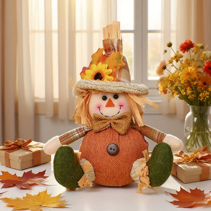 Rustic Autumn Harvest Scarecrow Decor, Plaid & Sunflower Accents for Thanksgiving, Halloween, Farmhouse Wall Decor, Party Props, approx 7 by 4 inches