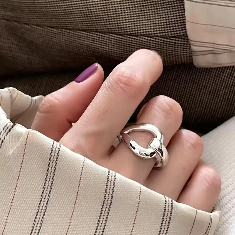 Sterling Silver Rings INS Fashion Vintage Hollow Lines  Adjustable  Jewelry