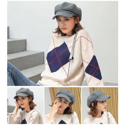 Woolen Octagonal Beret Duckbill Hat Beret British Style