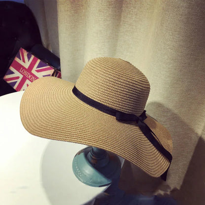 Straw Hat Bowknot Wide Brim Floppy Panama Hats Various colors