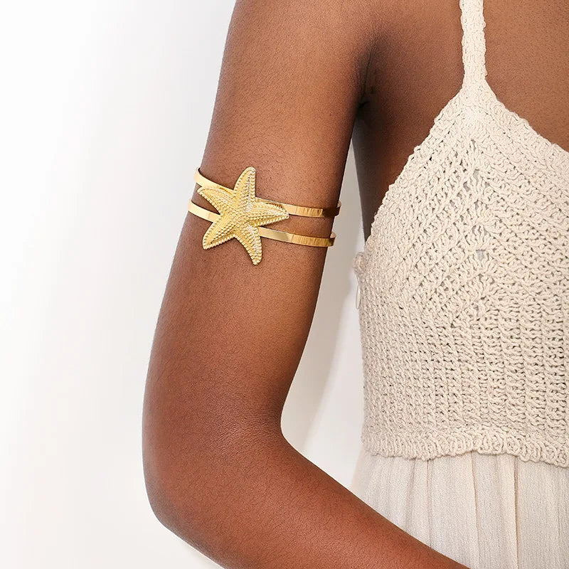 Bohemian Metal Starfish Open Arm Bracelet String Leaf Wave Flower  (7 other designs)