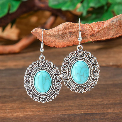 Vintage Tibetan Silver Geometric Turquoise Drop Dangle Earrings. 34 Variations