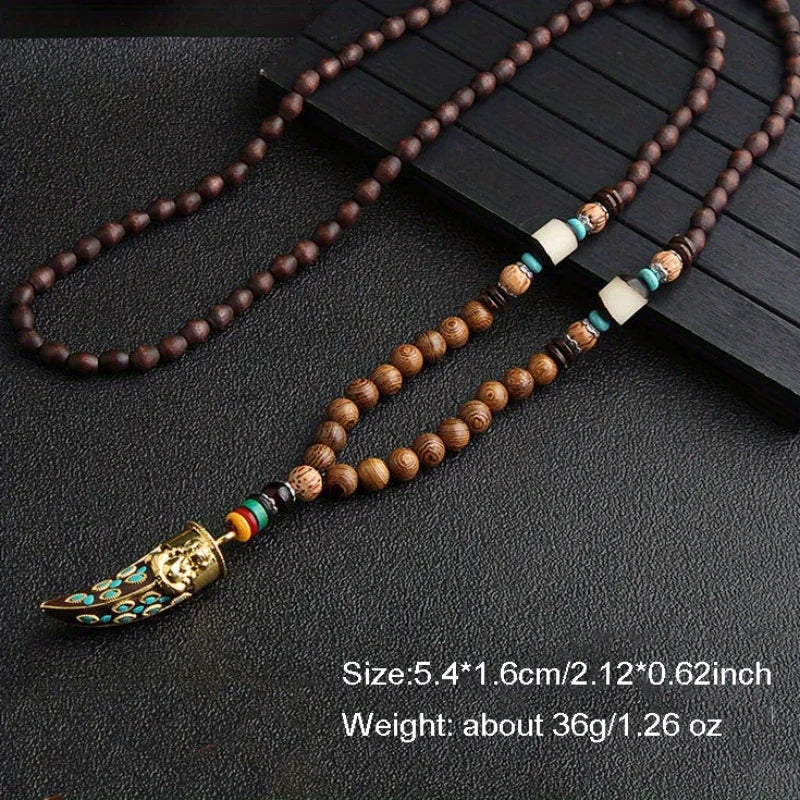Vintage Handmade Necklace Nepal Mala Wood Beads Pendant & Necklace