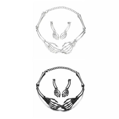 Halloween Skeleton Jewelry Gothic Skeleton Hands Choker and Earrings Set