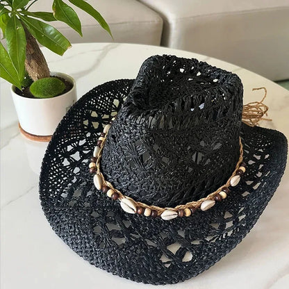 Bohemian 100% Recycles Paper Cowboy Hats with Wooden Beads and Shells Western wear 8 choices