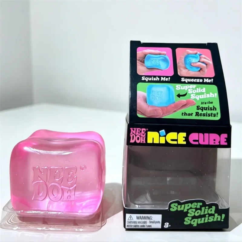 Needoh Nice Clear Cube, Solid Squishy Stress Relief, Squeeze Fidget Toy, Slow Rebound