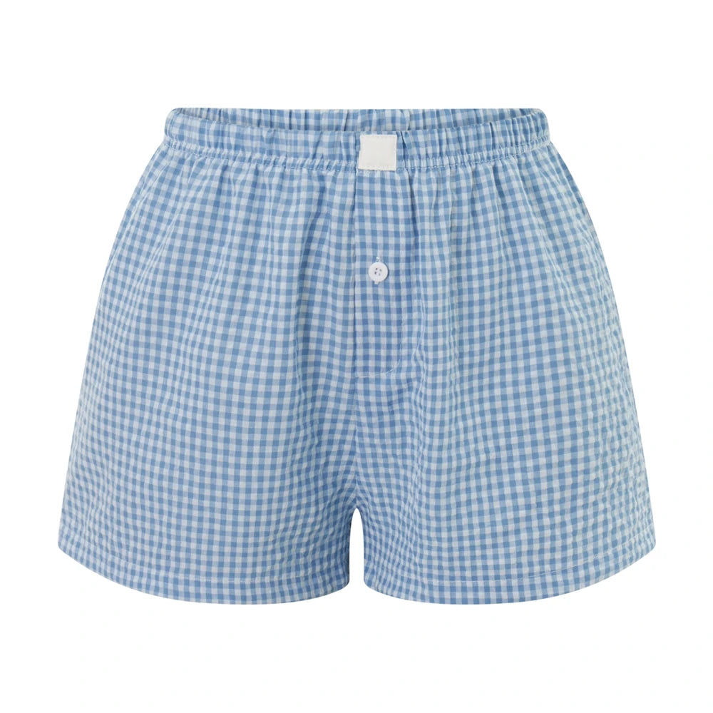 Retro Plaid Print Elastic Low Waist Button Front Loose Boxers