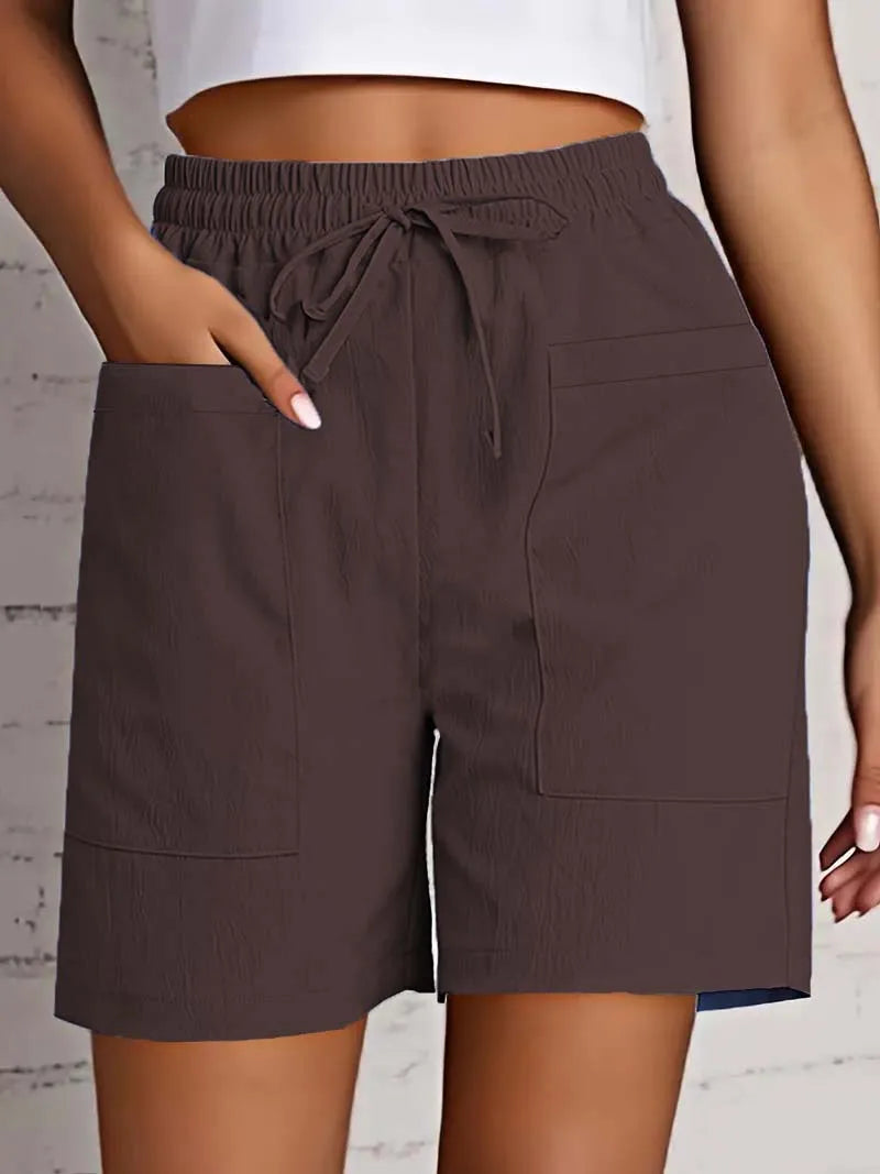 Women's Bermuda High Waist 4 Inch Shorts Loose Fit Elastic Waist and Drawstring, Casual Shorts with Pockets,
