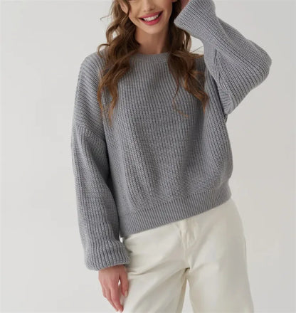 Chunky Knit Oversized Crew-Neck Pullover Sweater, 16 Colors