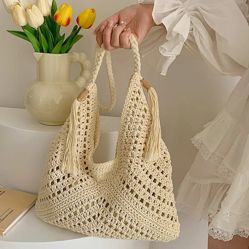 Boho Crochet Shoulder Bag with Tassels