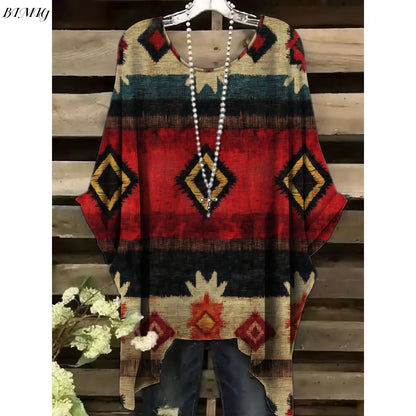 30 Different Style Bohemian Floral Tunics Plus Size to 3XL, 30 Vibrant Colors, Open Round Neck, Hankie Hem, Loose baggy sleeves