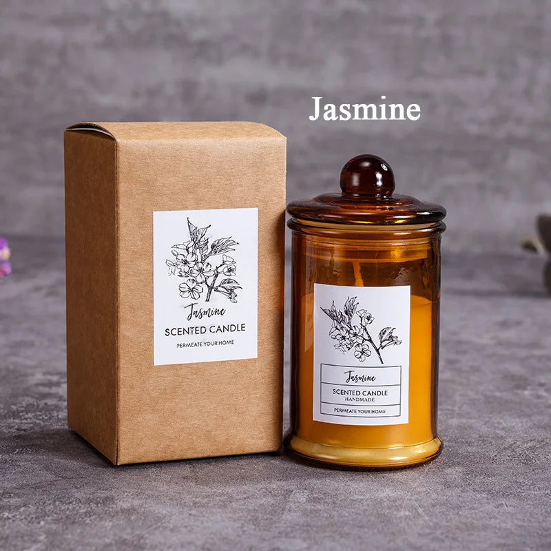 Vintage Glass Jar Scented Candle Essential Oils Soy Wax Candle Aromatherapy