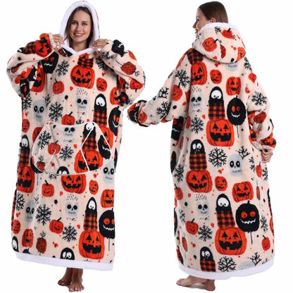 Super Long Flannel Pullover Night Shirt with Pocket and Hood, Super Snuggly for Men and Women, 12 Different Prints