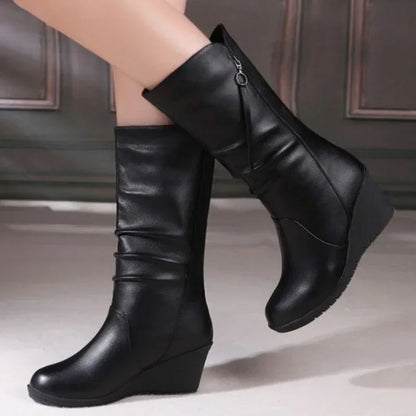 Boots with Wedged Heels, Thick Warm Wool Lining, Mid-calf Snow Boots