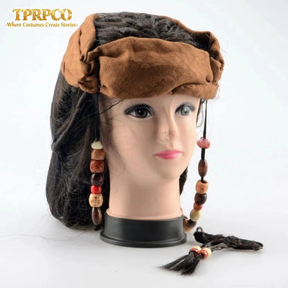 Pirate Captain Jack Sparrow Wig and Hat, Pirates of the Caribbean Cosplay Accessories