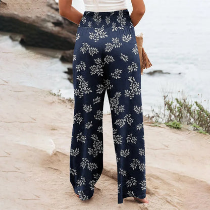 Sizes to 5XL  Bohemian Floral printed, wide leg pants, elastic waist, casual pants with pockets