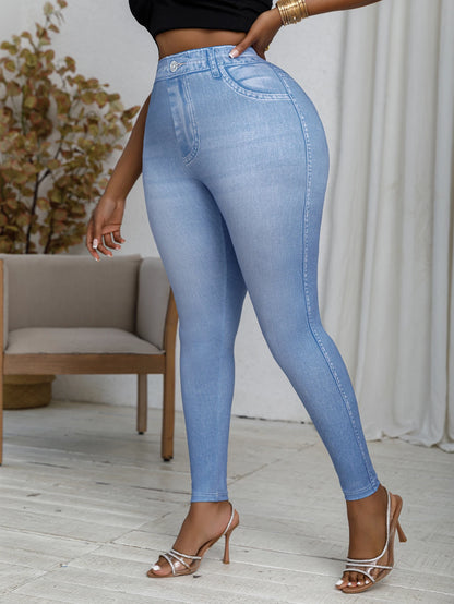 Plus Size to 4XL Faux Denim Printed Jeggings
