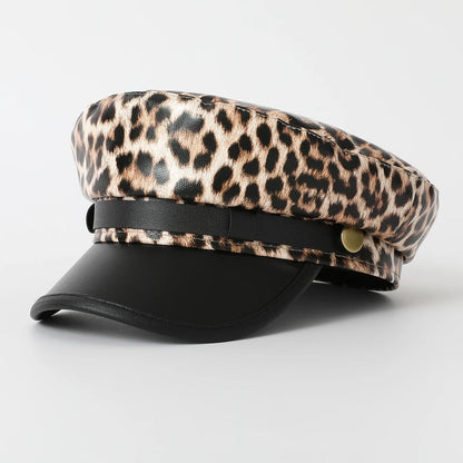 Vintage leopard print Berets, Flat Salior Hat
