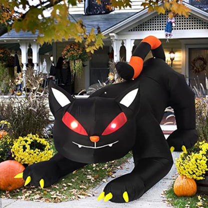 Halloween Inflatable 1.8m Black Cat, Moves His Head,  LED Lights Indoor or Outdoor Air-blown Decoration