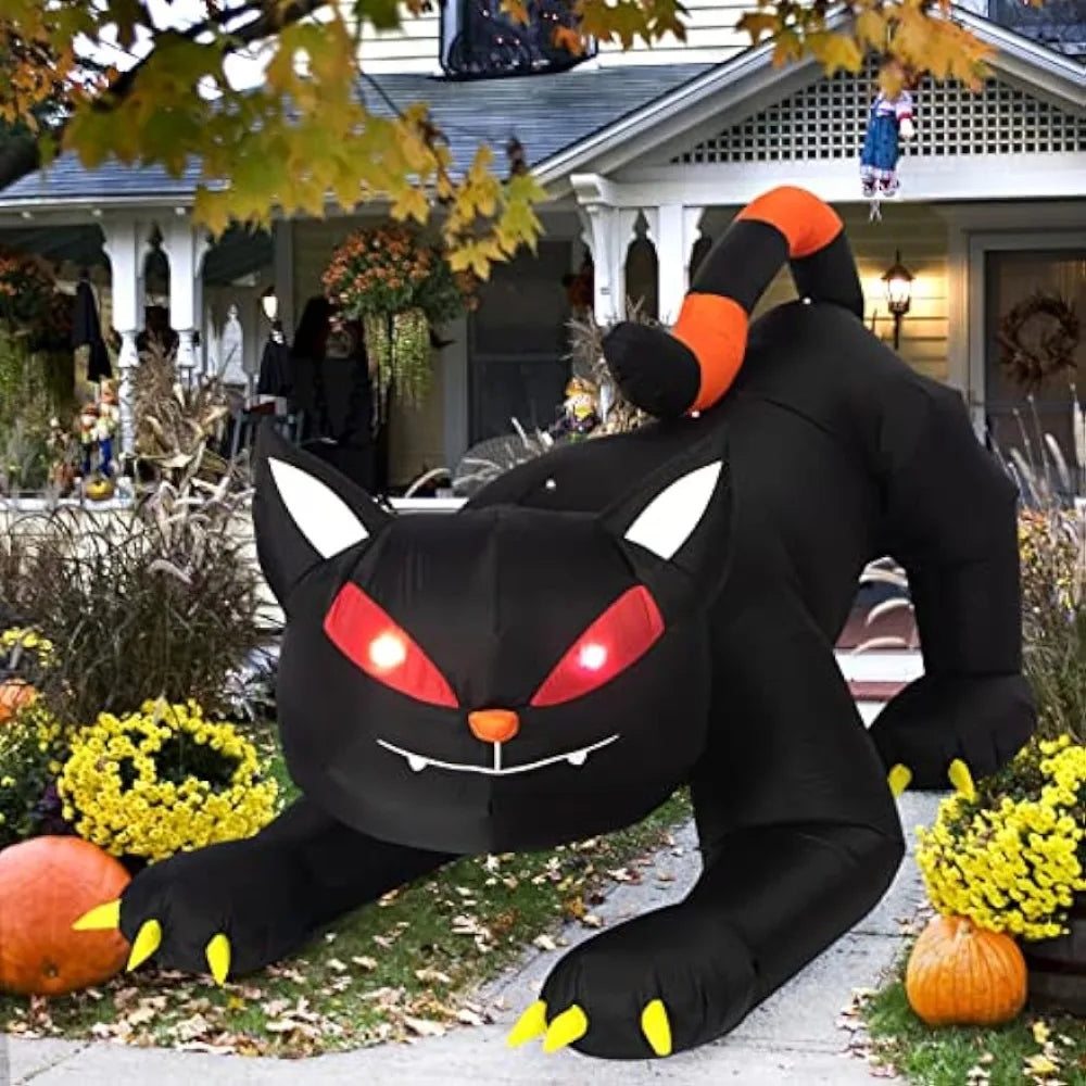 Halloween Inflatable 1.8m Black Cat, Moves His Head,  LED Lights Indoor or Outdoor Air-blown Decoration