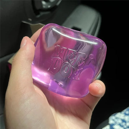 Needoh Nice Clear Cube, Solid Squishy Stress Relief, Squeeze Fidget Toy, Slow Rebound