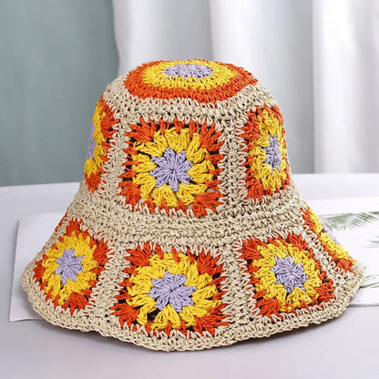 Bright Colored Floweed Crocheted Fisherman Hat