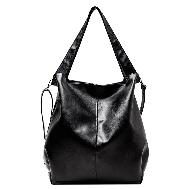 Retro Tote Bag, Casual, Large Capacity, Shoulder Crossbody Bag, Faux Leather in Green, Tan, and Black