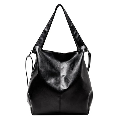 Retro Tote Bag, Casual, Large Capacity, Shoulder Crossbody Bag, Faux Leather in Green, Tan, and Black