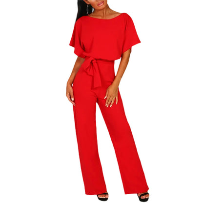 Elegant jumpsuit, Short Sleeves, Tie-waist