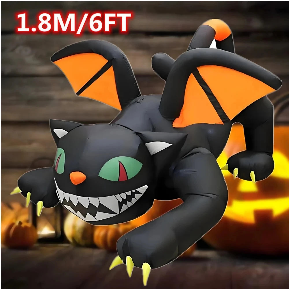 Halloween Inflatable 1.8m Black Cat, Moves His Head,  LED Lights Indoor or Outdoor Air-blown Decoration