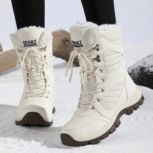 High-top Waterproof Snow Boots, Thick Plush Warm Insoles, Tie Up, Come in Army Green, White, and Black