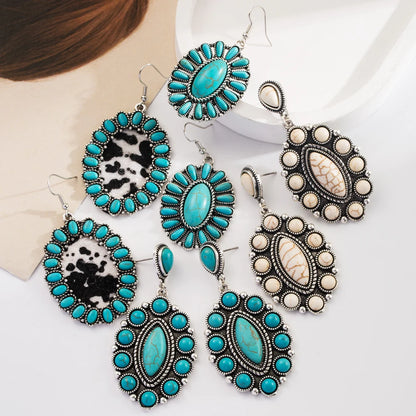 Retro Bohemian Turquoise and Leather Earrings