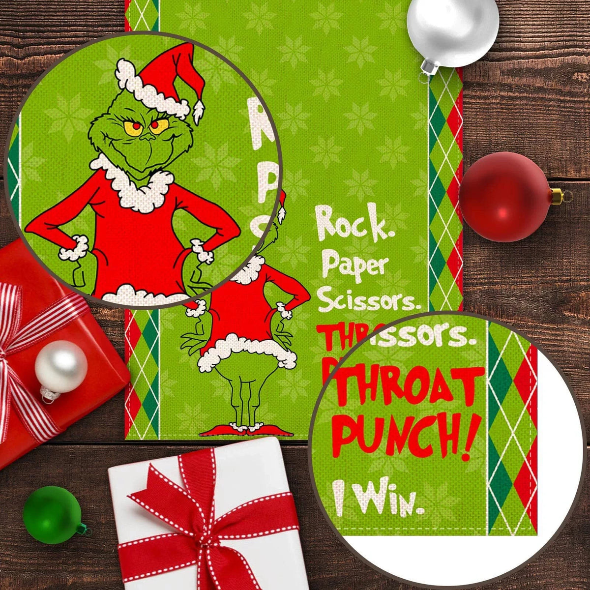 Grinch Green Polyester Christmas Table Runner