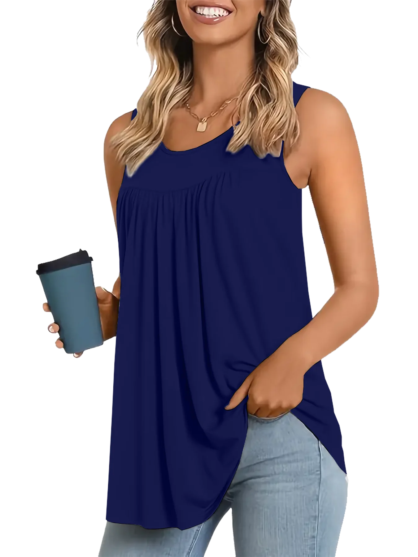 Sizes to 6XL  Loose casual solid color plus size Tank Top.  Available in Black, White, Grey, and Blue