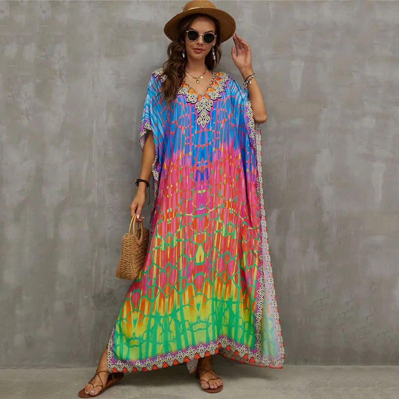 Plus Size Kaftan Dresses for Lounging or Cover-Up at the Beach. Several Designs