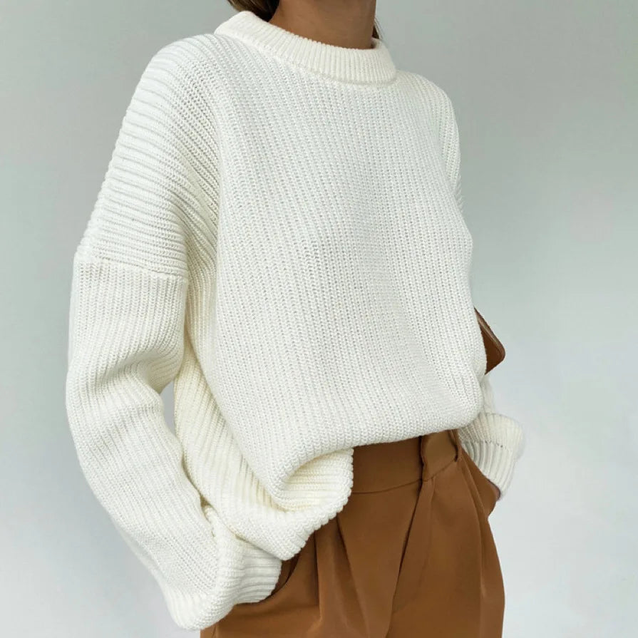 Chunky Knit Oversized Crew-Neck Pullover Sweater, 16 Colors