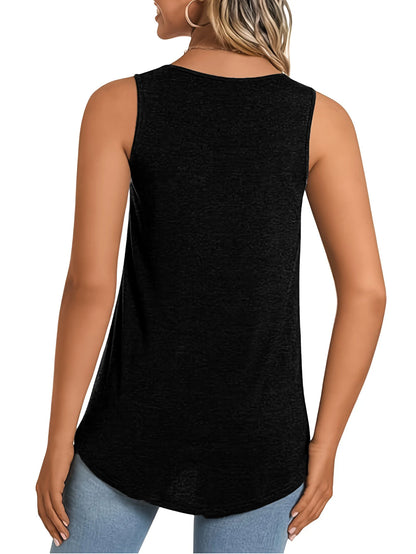 Sizes to 6XL  Loose casual solid color plus size Tank Top.  Available in Black, White, Grey, and Blue