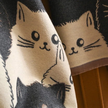 Cute Cat Ladies' Jacquard Pashmina Cashmere Scarf Thick Warm