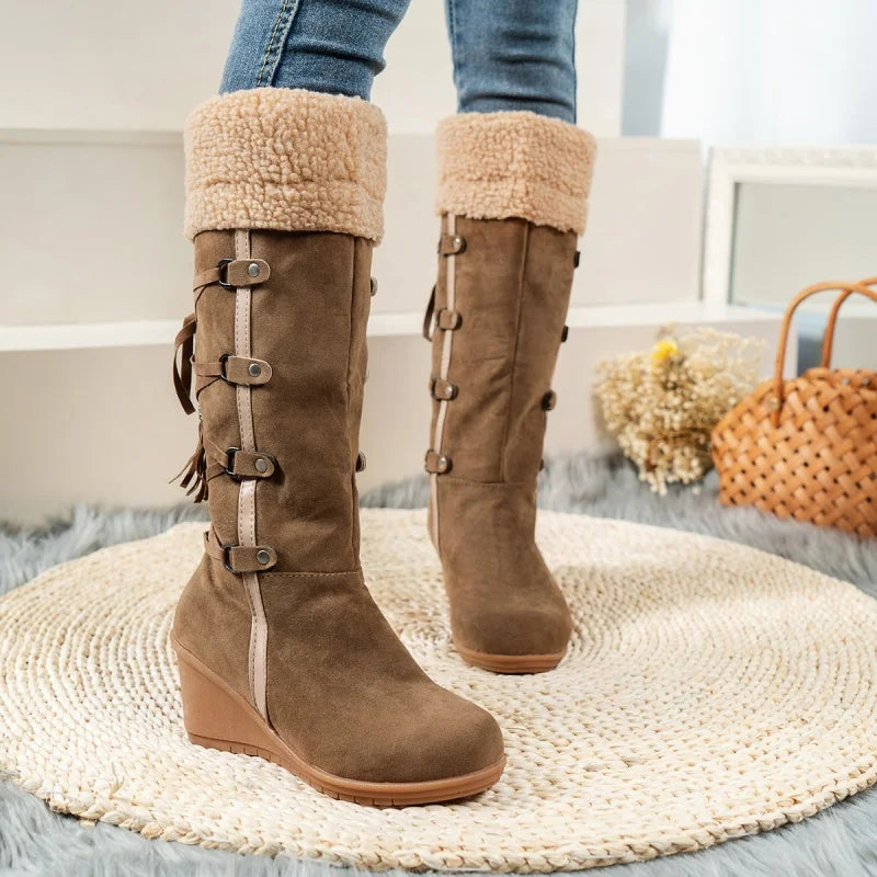Wedge Heel, Comfortable, Casual, Warm Women's Cross Strap Boots