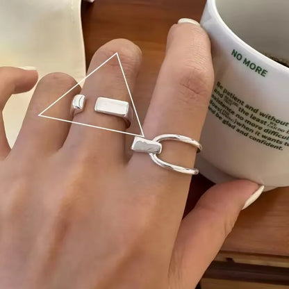 Sterling Silver Rings INS Fashion Vintage Hollow Lines  Adjustable  Jewelry