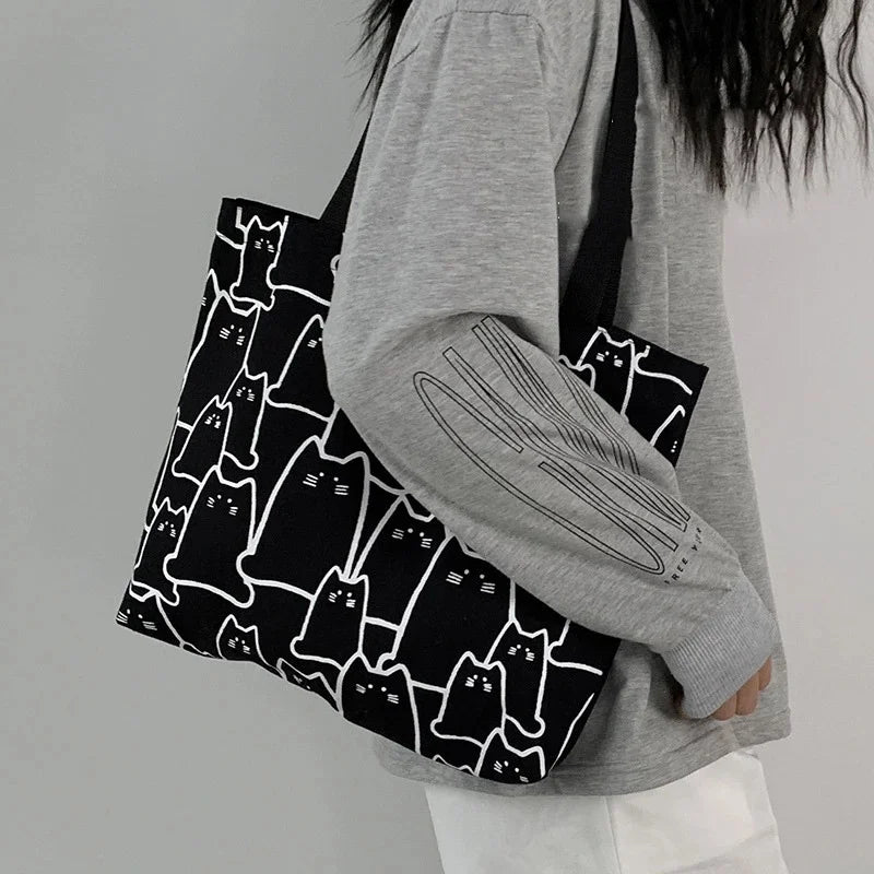 Cute Cat Tote Bag with zipper closure