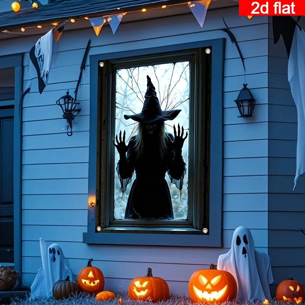 Halloween Witch Window Decor 2D Silhouette  31 by 47 inches