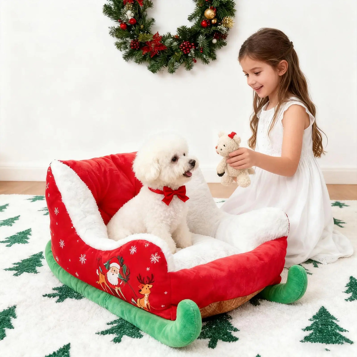 Washable Dog Christmas Sled Anti-slip bottom for Small, Medium, Cats, Dogs, Christmas Decor