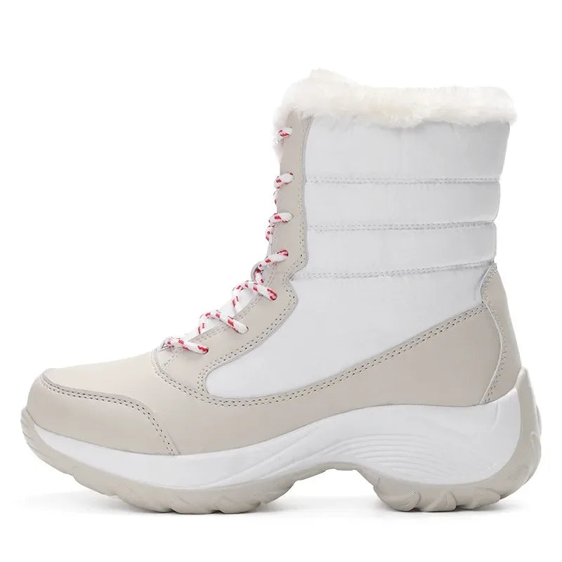 Lightweight Ankle Snow Boots with Slight Platform: Red and White, Tan and White, Navy, and Black