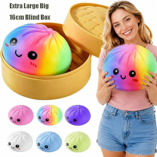 16cm Extra Large Dumpling Squeeze Toy with Steamer, Soft Squeeze, Glitter Fidget Device