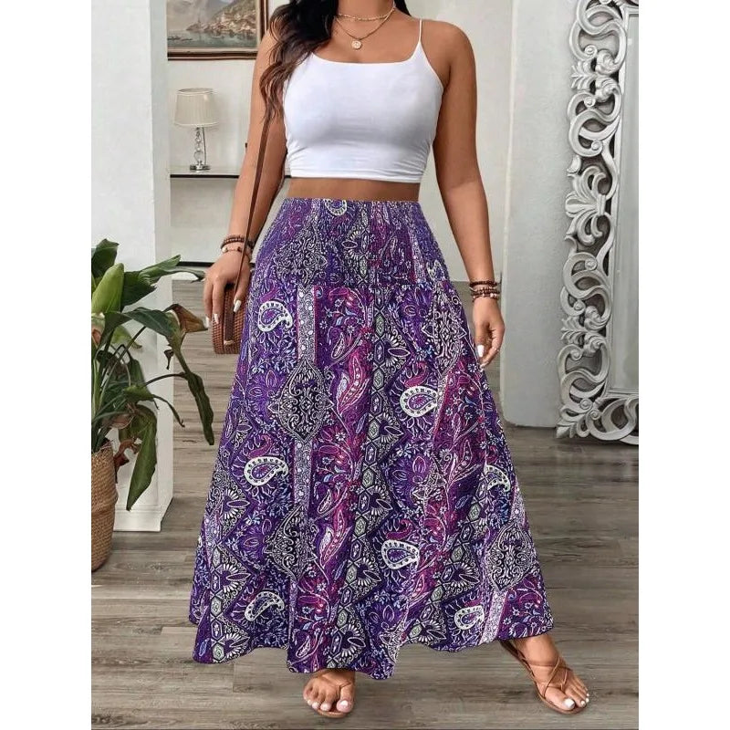 Sizes to 4XL  Bohemian Maxi Skirt with Elastic Waistband