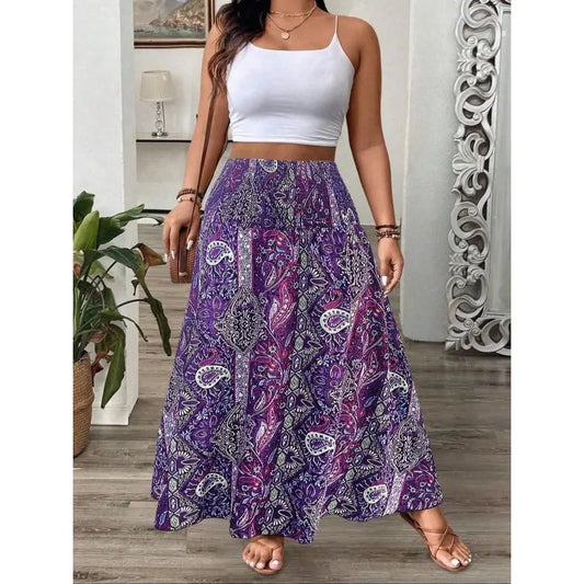 Sizes to 4XL  Bohemian Maxi Skirt with Elastic Waistband